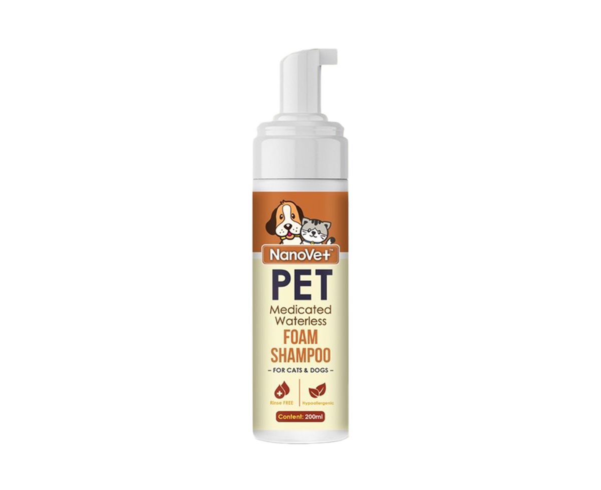 Nanovet No Rinse Waterless Medicated Pet Foam Shampoo 200ml 88 Pets Mart