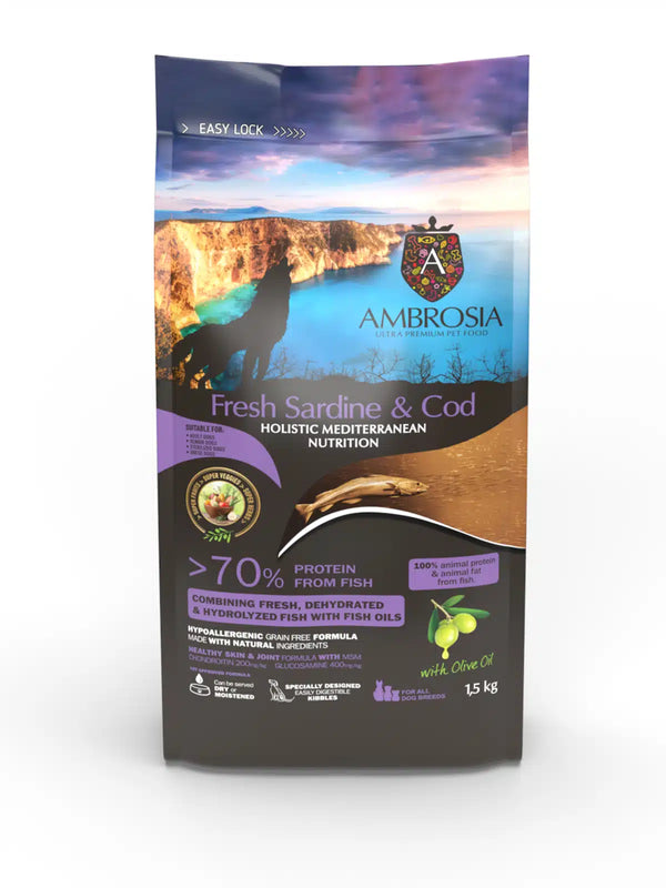 Ambrosia Mediterranean Fresh Sardine & Cod Senior Dog Food 1.5kg/5kg
