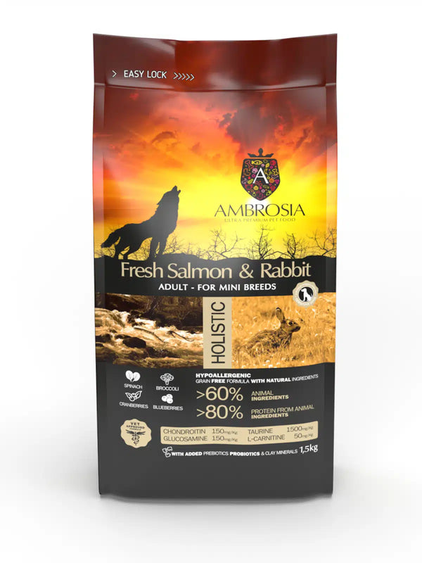 Ambrosia Fresh Salmon & Rabbit Adult Mini Dog Food 1.5kg