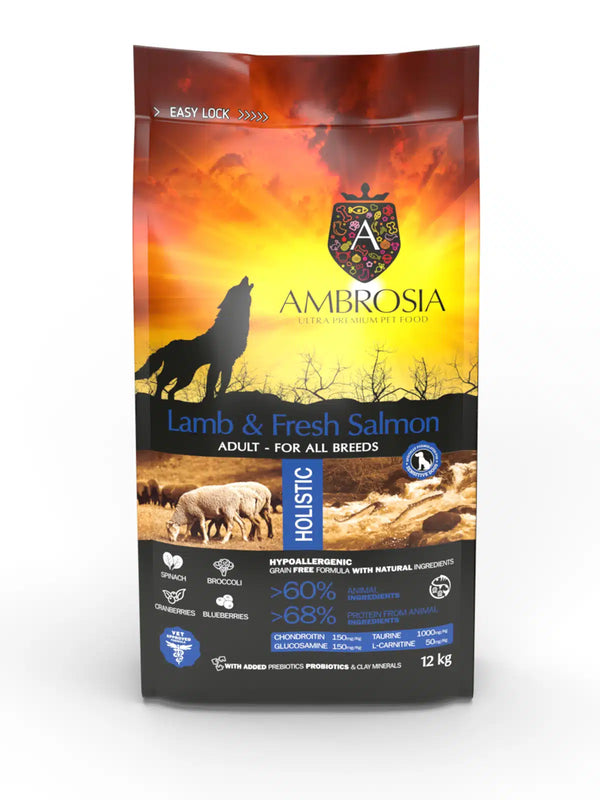 Ambrosia Lamb & Fresh Salmon Adult Dog Food 2kg/12kg
