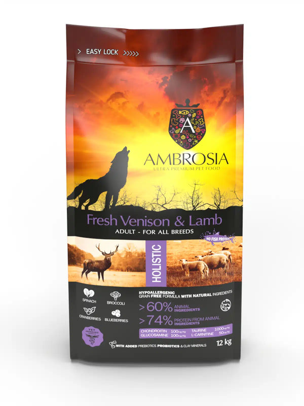 Ambrosia Fresh Venison & Lamb Adult Dog Food 2kg/12kg