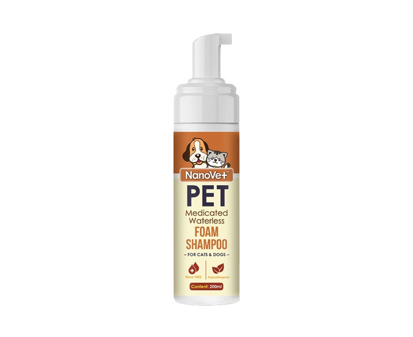 Nanovet No Rinse Waterless Medicated Pet Foam Shampoo 200ml