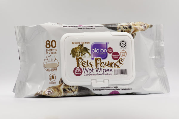 Bioion Pets Pounce Pet Wipes Pets Sanitizer Non- Alcohol 80 sheets